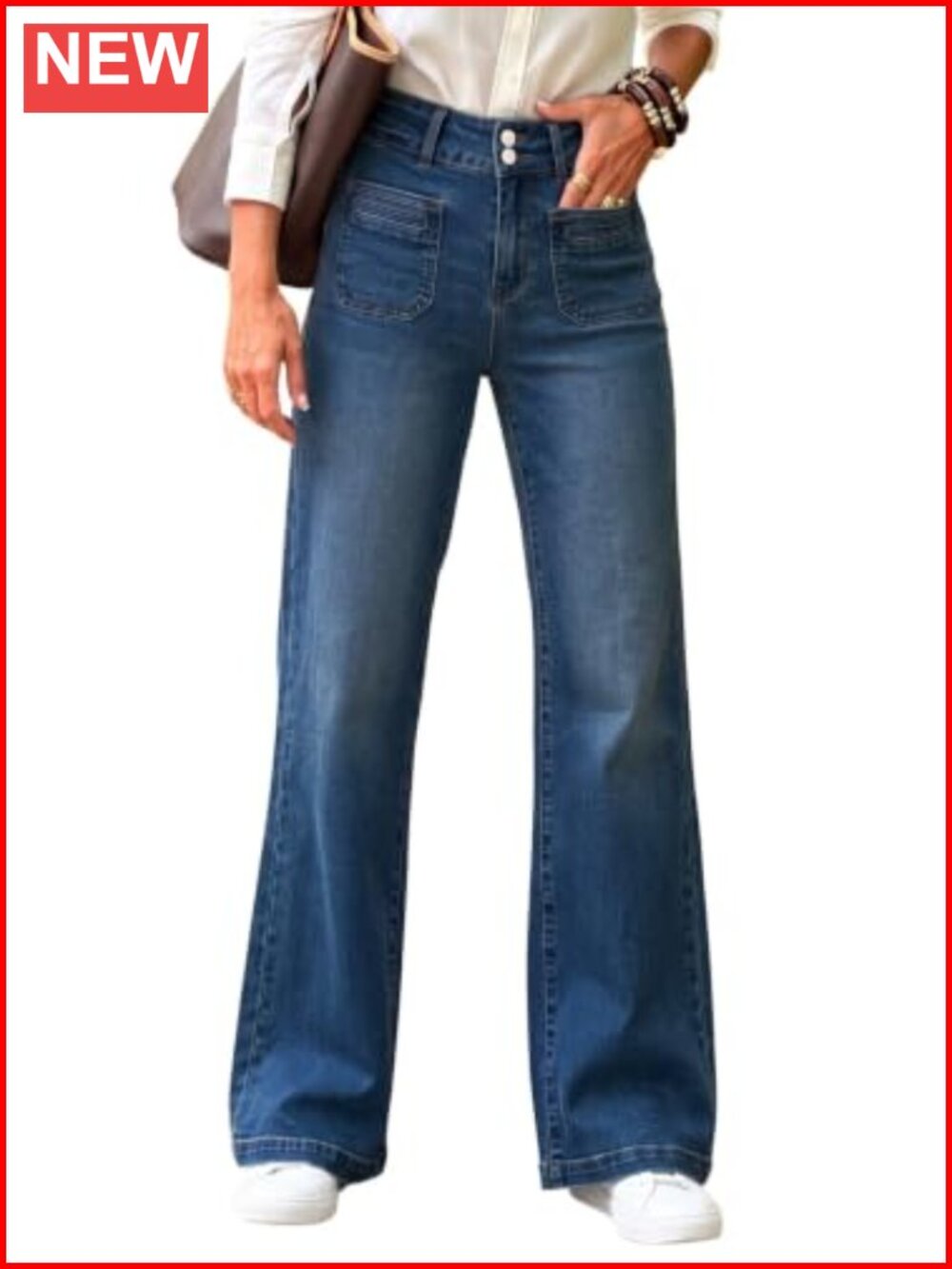 High Waisted Wide Leg Jeans Stretchy Denim Pants